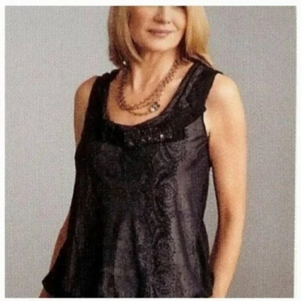 VINTAGE CABI Illusion Bejeweled Blouse Black Sz S #155 EUC